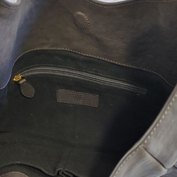 NWOT.  Gorgeous Frye Leather Dark Charcoal/Brown Leather Hobo Bag. - Picture 4 of 7